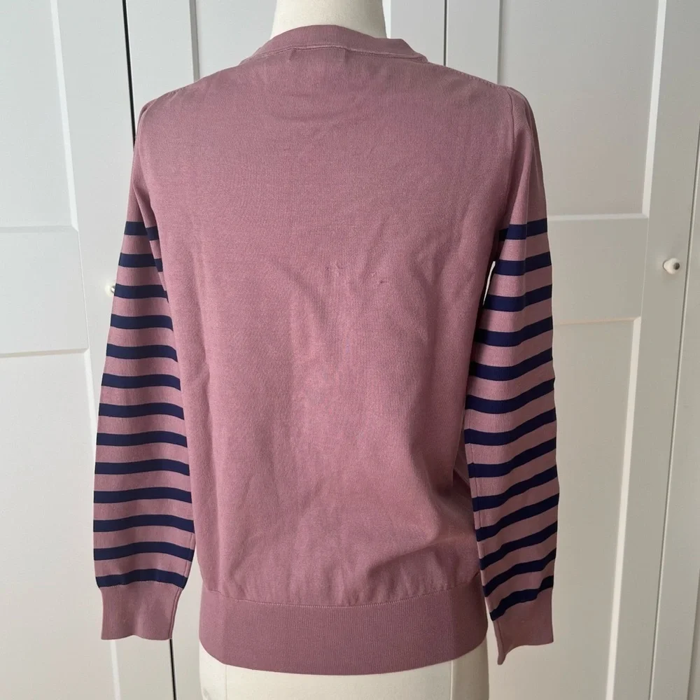 J Crew Silk Blend Knit Top Sweater with Navy Striped Sleeves size Small